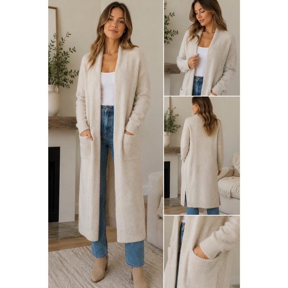 Jessica Simpson Cream Fuzzy Longline Cardigan Duster XS